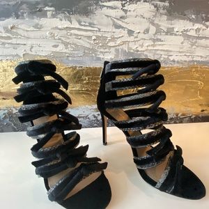 Pour La Victoire black velvet animal heels